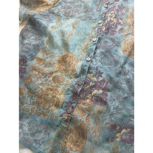 Koret Vintage Sheer Indigo Brown Floral Art To Wear Goth Grunge Button Down 16 - Picture 2 of 5